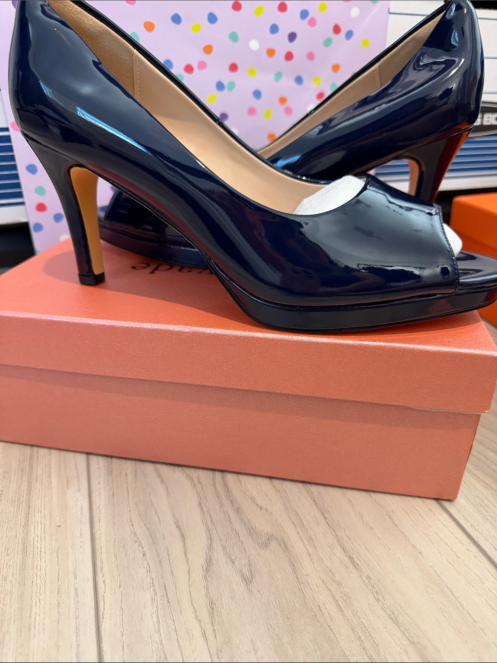 Patent DEEP Navy Peep-Toe Heels